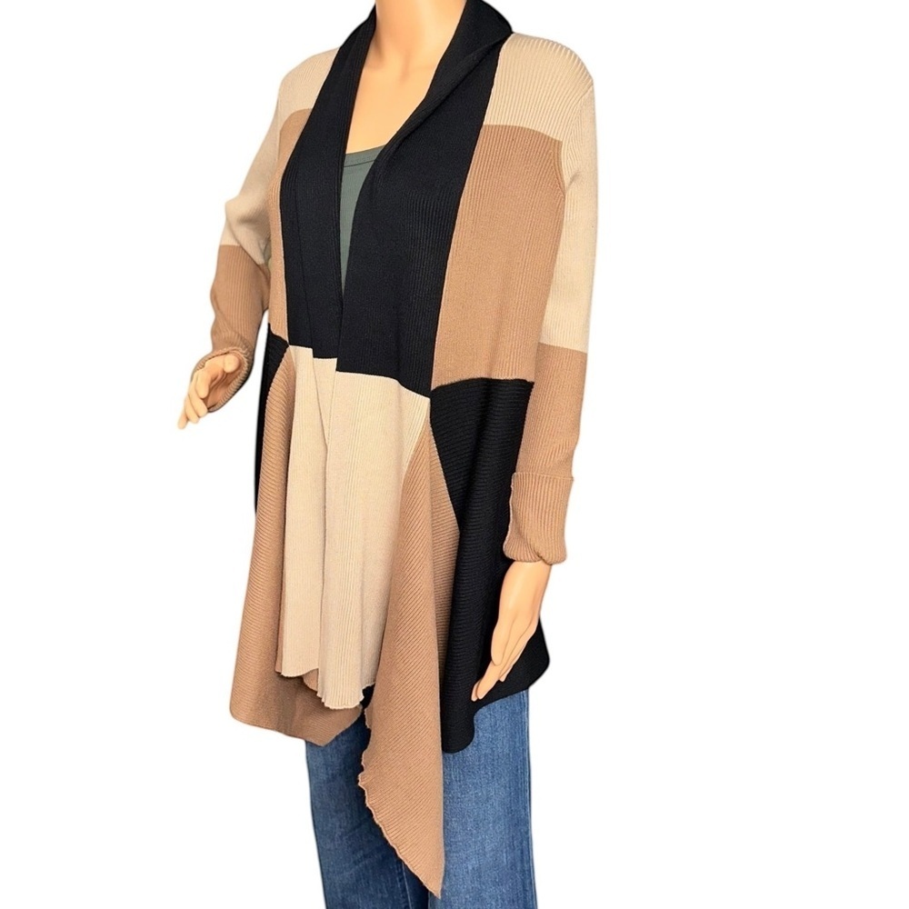 Magaschoni Women’s Color Block Asymmetrical Open Knit Cardigan ~ Size L ~ NWT - Picture 5 of 9